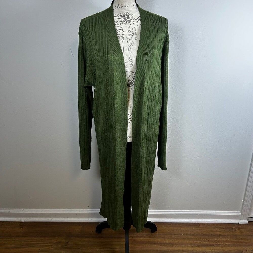 Time and Tru Ribbed Duster Cardigan Sweater Womens XXL 20 Green Open Front Knit